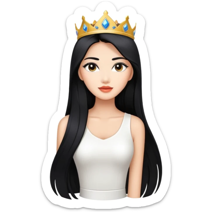 Miss Universe Southeast Asian woman with very long straight black hair wearing a beautiful white top sticker