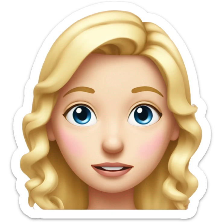 blue eyed blonde woman with fever taking temperature in ear , pink realistic sticker