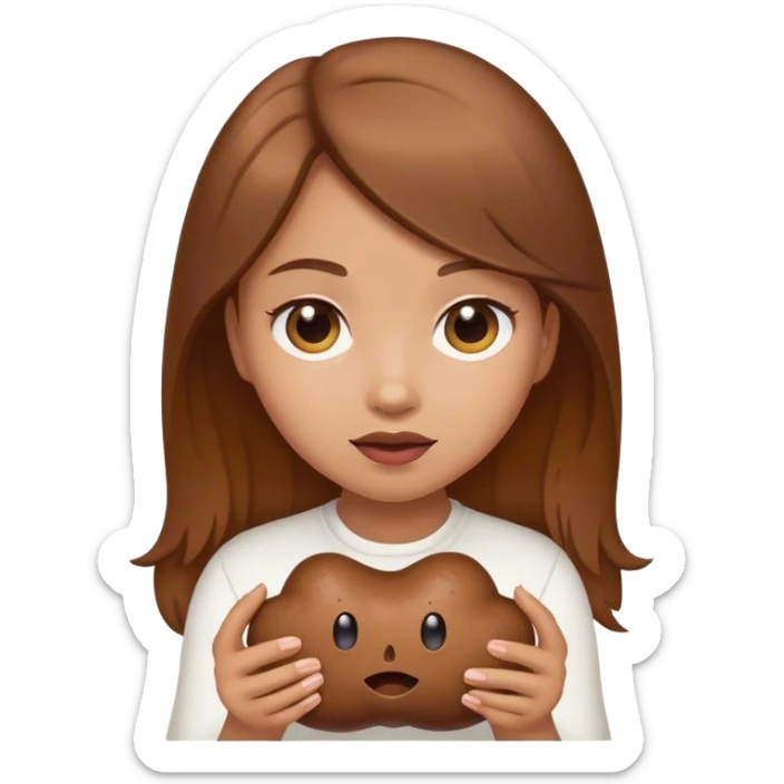 brown hair girl holding poop emoji sticker