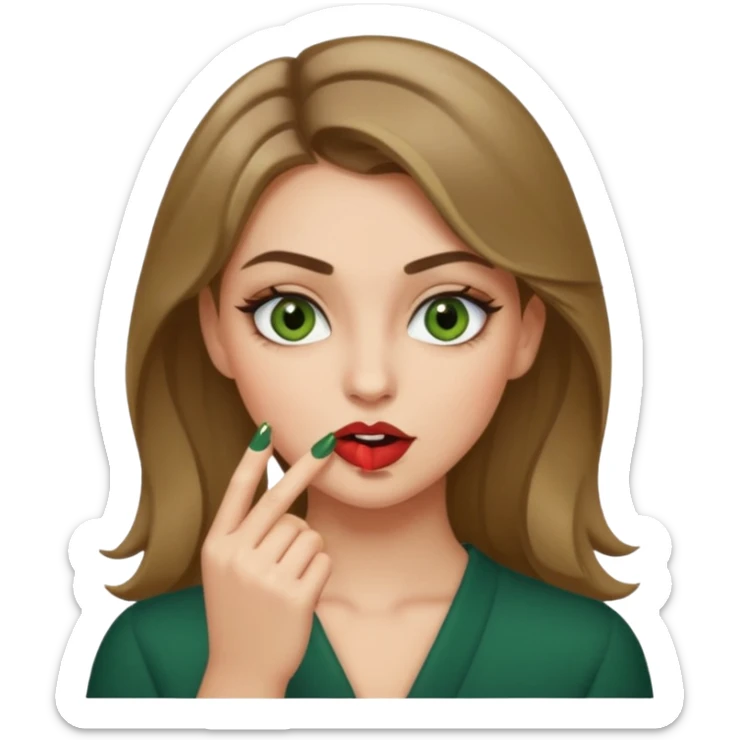 Ragazza bionda scuro con gli occhi marroni/verdi,truccata con un unghia fra i denti sticker