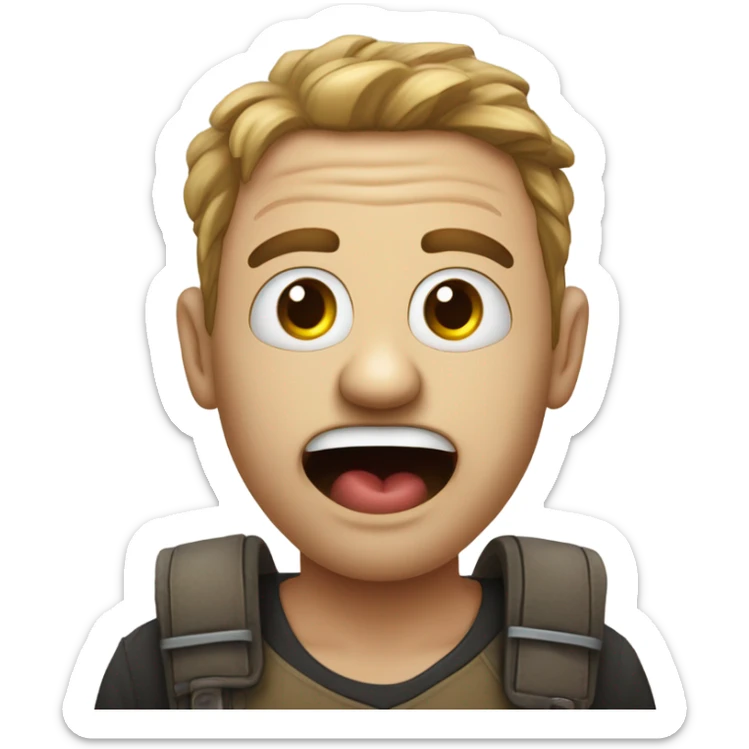 Emoji qui pleure avec une main sur la bouche et une autre main qui point la tête  sticker