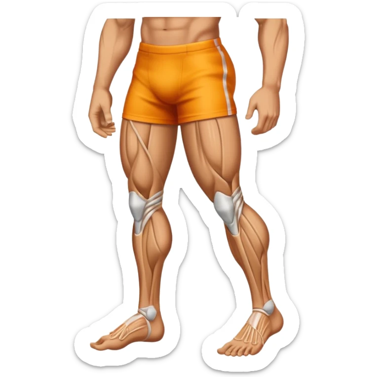 Emoji-style illustration of a single muscular and defined human leg, showing visible muscle lines and a strong, shredded look. Isolated from the body. Smooth, clean vector emoji style, bright flat colors, bold outlines, minimal shading, rounded shapes, high-resolution emoji aesthetic. sticker