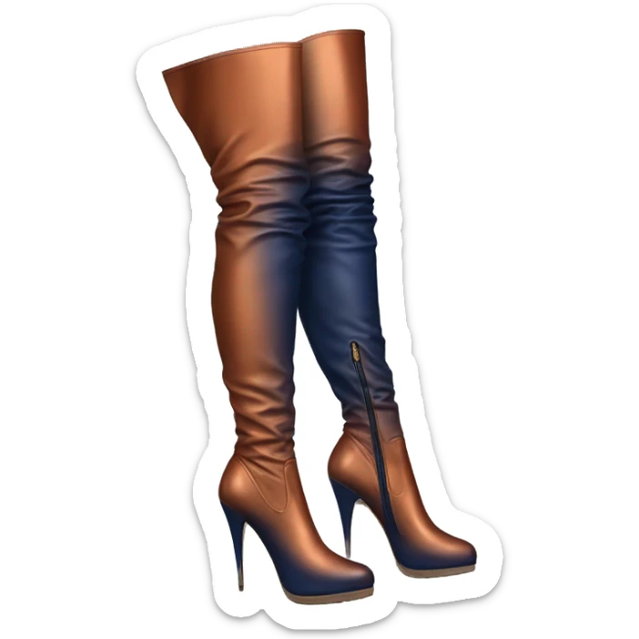 Realistic pair of navy to copper ombre thigh high boots with spike heels. sticker