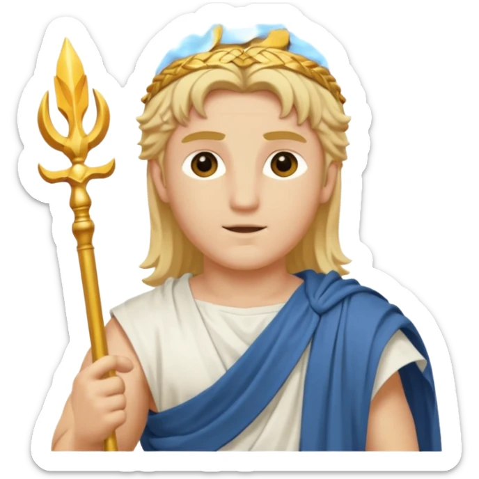 Apollo, God of Light from Gods and Goddesses with long golden blonde hair, white outfit sticker