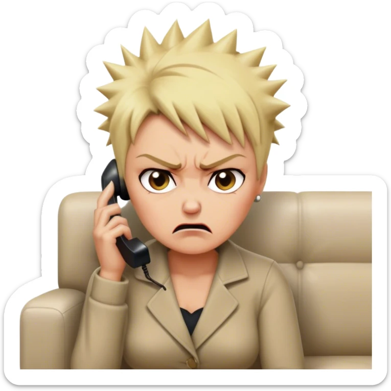 Short Blonde spikey mature woman on the phone angry sat on the sofa sticker