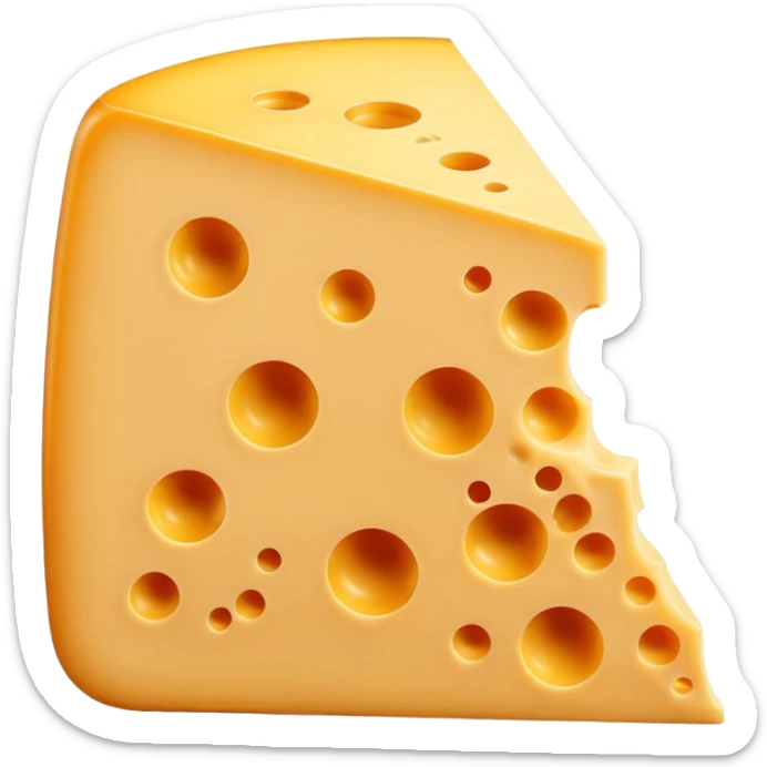 3D cartoon wedge of cheese with slightly smoother surface and one fewer hole, same size and shape, Memoji-style. sticker