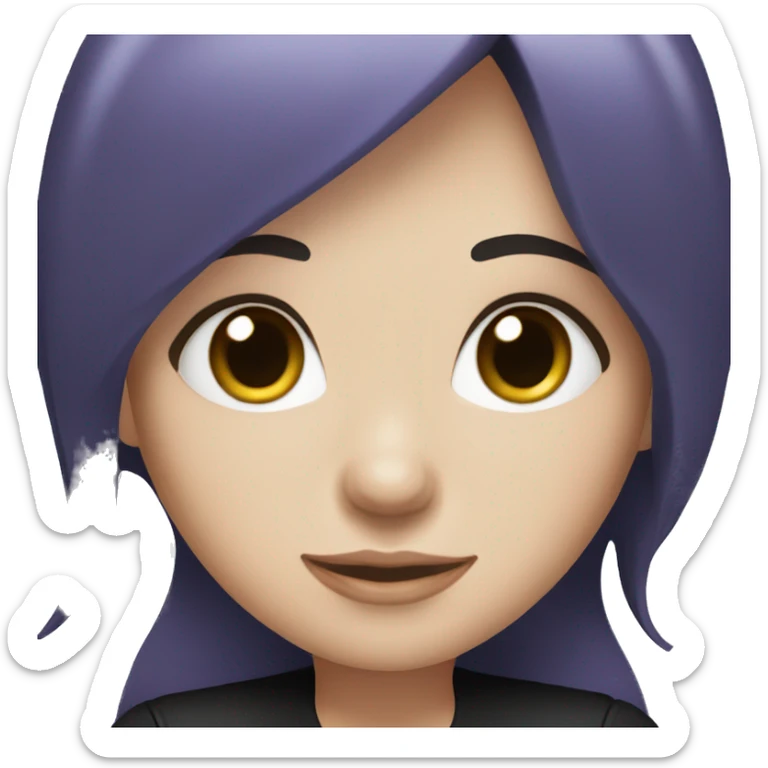white girl who has dark long purple hair with bangs and blue eyes and is wearing black clothes sticker
