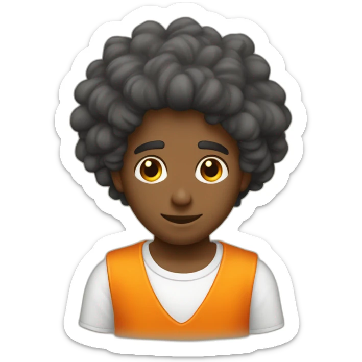 Chico de pelo blando con camiseta naranja y tacapocas enojado sticker