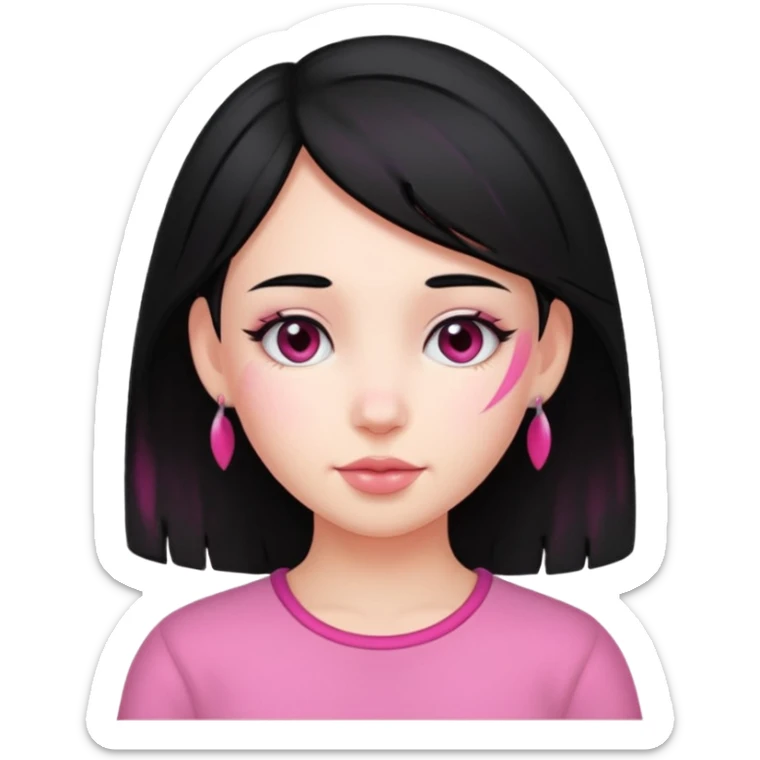 girl with black hair and pink streak by ear sticker