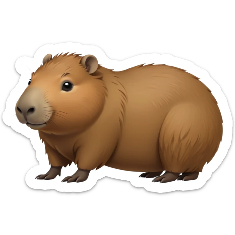 cinematic-capybara-realistic-full-body-on-all-fours-emoji,-plump-and-relaxed-body-soaking-in-the-warm-sun,-short-brown-fur-slightly-ruffled,-head-tilted-dramatically,-calm-expressive-eyes-exuding-serene-wisdom,-simplified-yet-realistic sticker