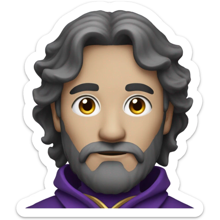 mysterious wizard wearing purple and silver. He is Caucasian skin, 37 years old black hair  sticker