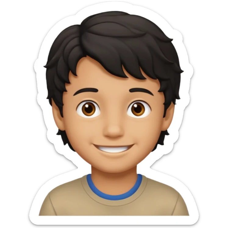 Siyah dalgalı saçlı kahveringi gözlü kücük erkek çocuk sticker