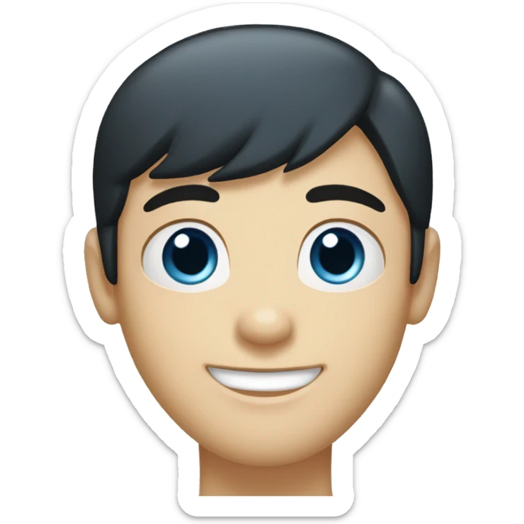 Man, blue eyes, straight black hair, bright blue eyes, white skin, caucasian, smiling, happy sticker