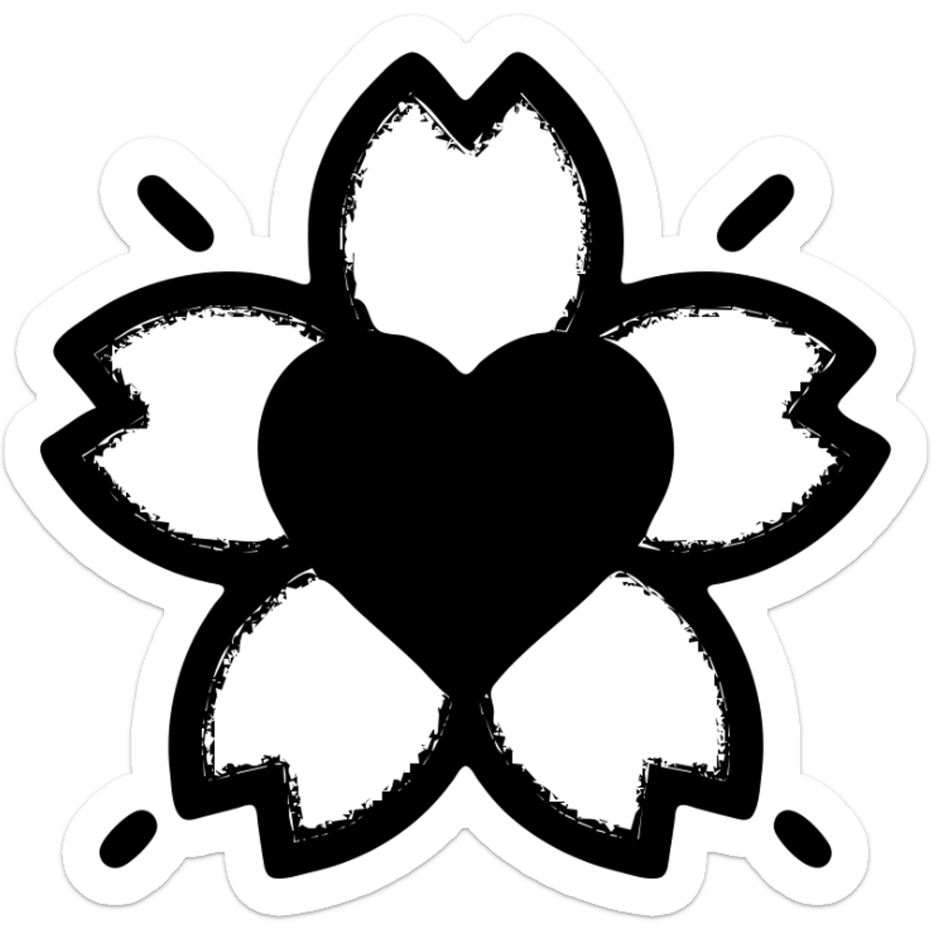 goth sakura heart, neon pink accents, black heart, cyber goth aesthetic sticker