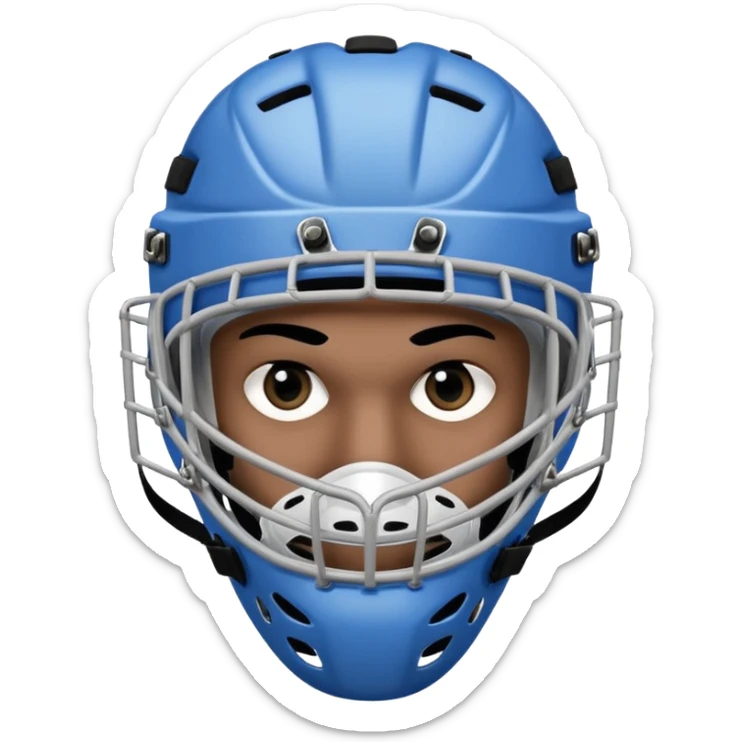 Black player of  ice hockey  who have  a goalkeeper mask which have small holes  sticker