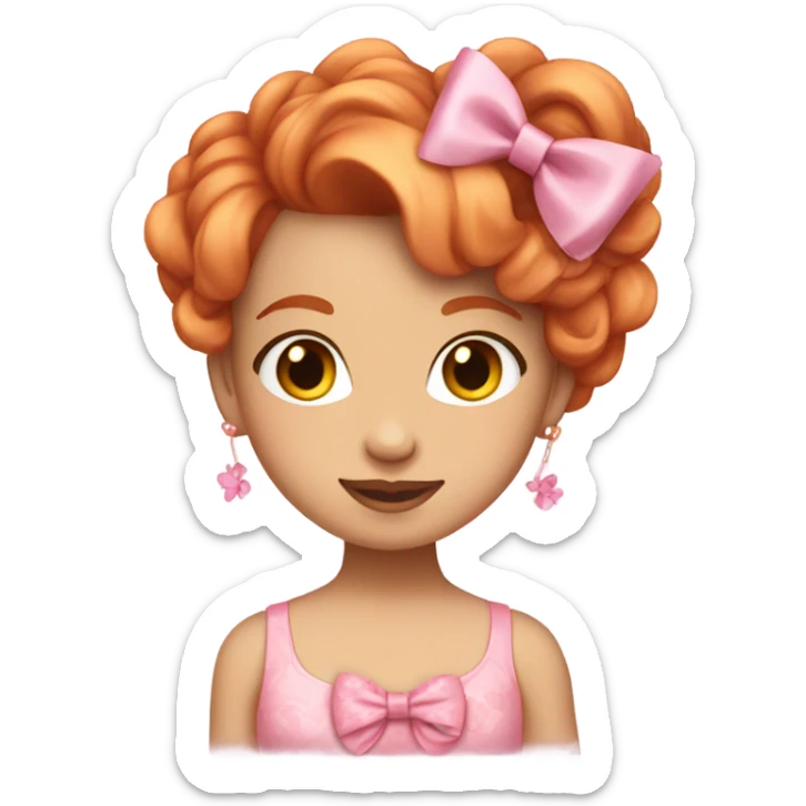 Coquette girl with pink flower top and a pink bow in her ginger hair  sticker