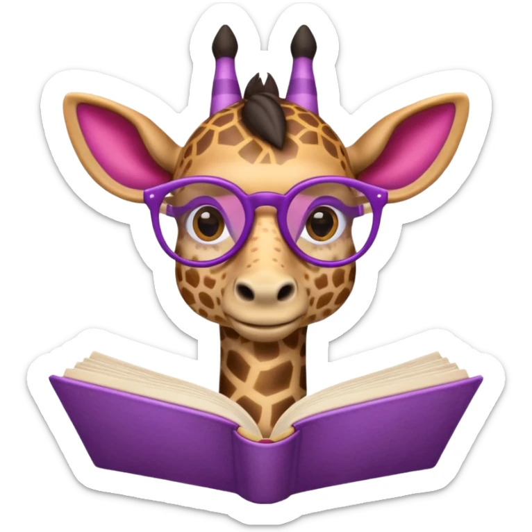 emoji de jirafa violeta con manchas rosadas  agregar lentes de lectura a la tercer imagen sticker
