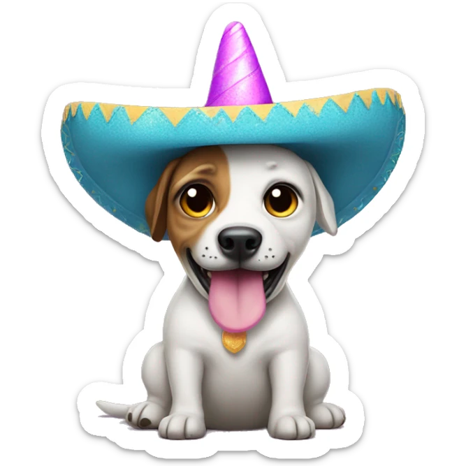 dog with a unicorn coming out of its butt and a sombrero on its head sticker