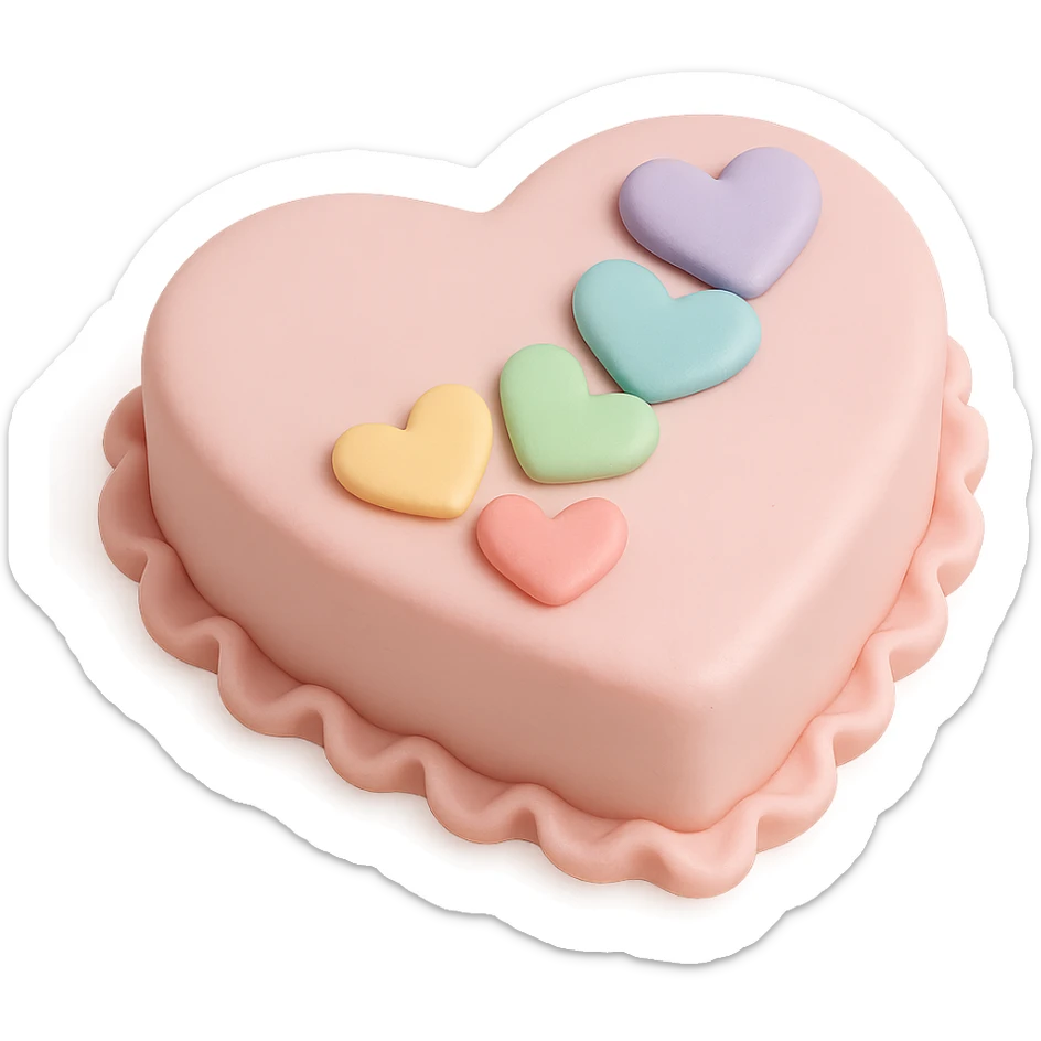 heart-shaped fondant cake with rainbow fondant hearts sticker