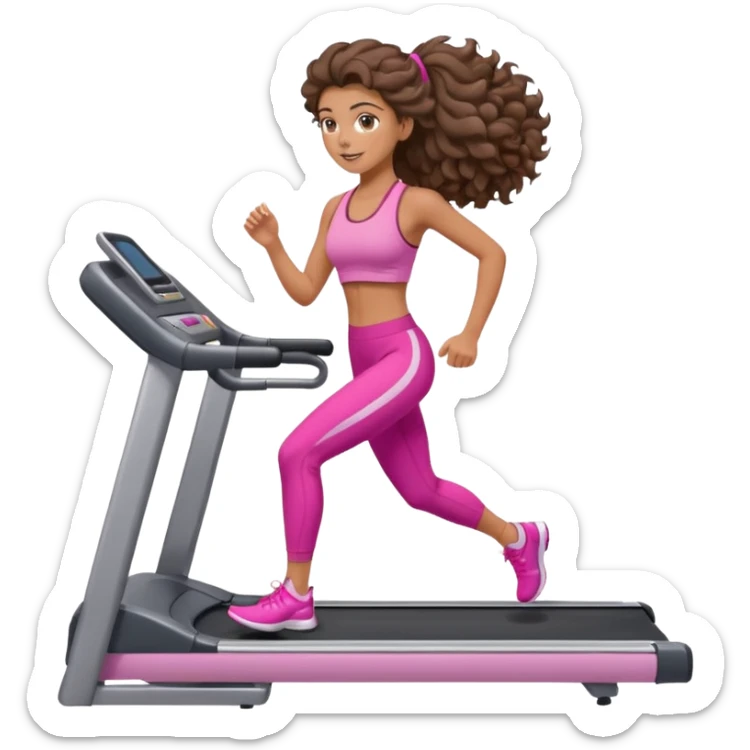 Gym brunette girl tan treadmill pink girly big wavy hair sticker