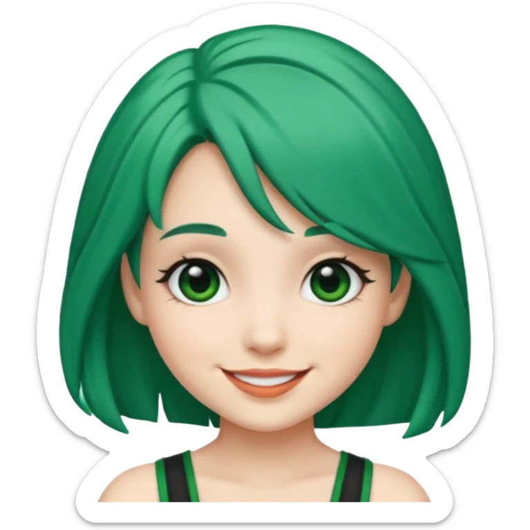 Emoji girl Emerald green hair, fair skin, and eye black  sticker