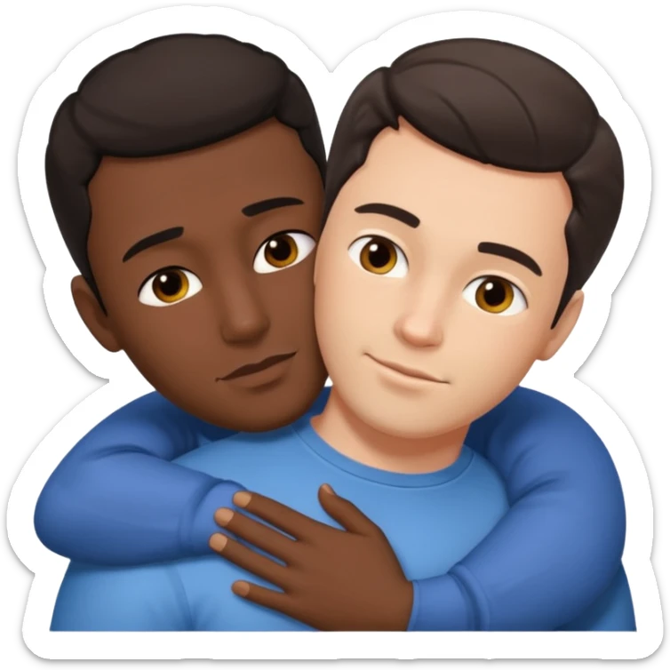 1White adult male dark hair and dark skin adult male, spooning naked on the ground, touching, cuddling, rear view,  sticker