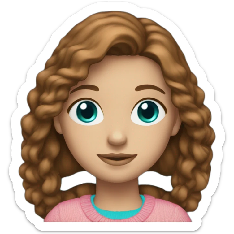 She is a girl with blue eyes. Brown hair. Favorite colors are turquoise and pink. Clothes jeans and blue sweater. sticker