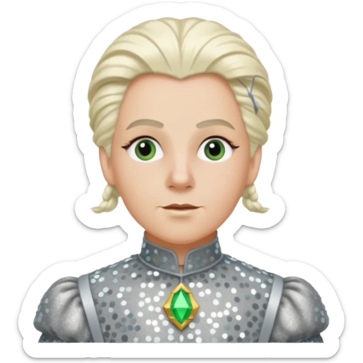 Servant Boq from the Wizard of Oz with white blonde hair, gray sequin outfit sticker