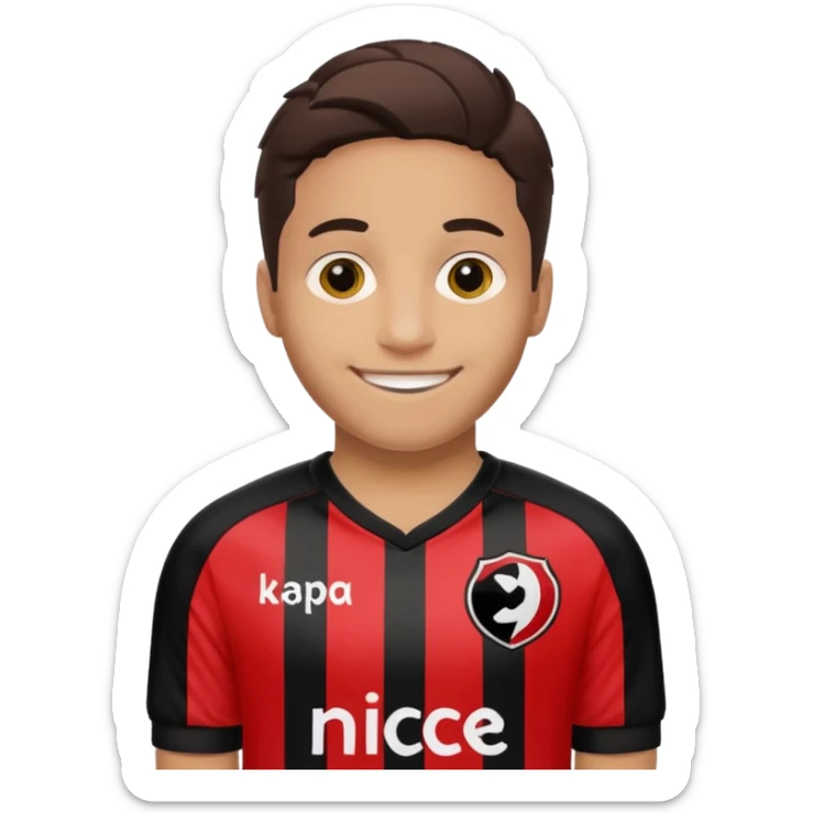 Supporter de L’ogc Nice. Maillot de foot rouge et noir (bandes) logo Kappa. Et logo de L’ogc Nice original. sticker
