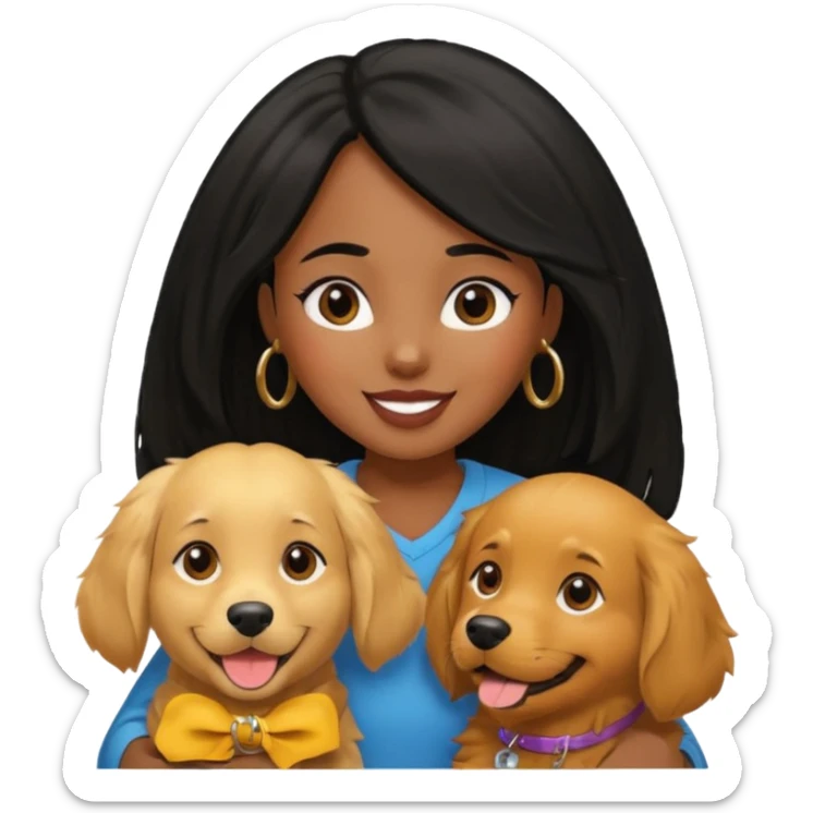 Black girl with black hair and golden retriever  sticker