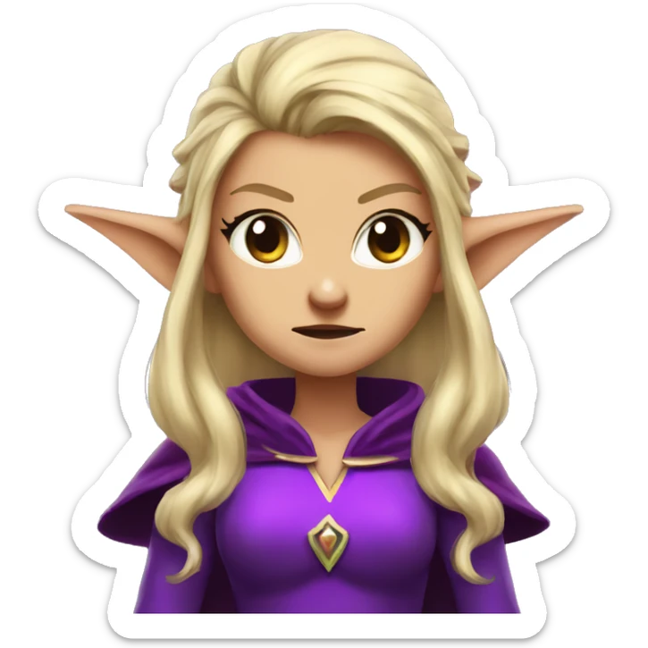 mad angry angry sad Noble female Elf with Elf ears and blonde hair and purple robes sticker