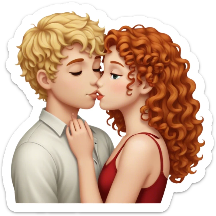 Blonde girl kissing redhead boy who has curly hair the blonde girl is straight hair sticker