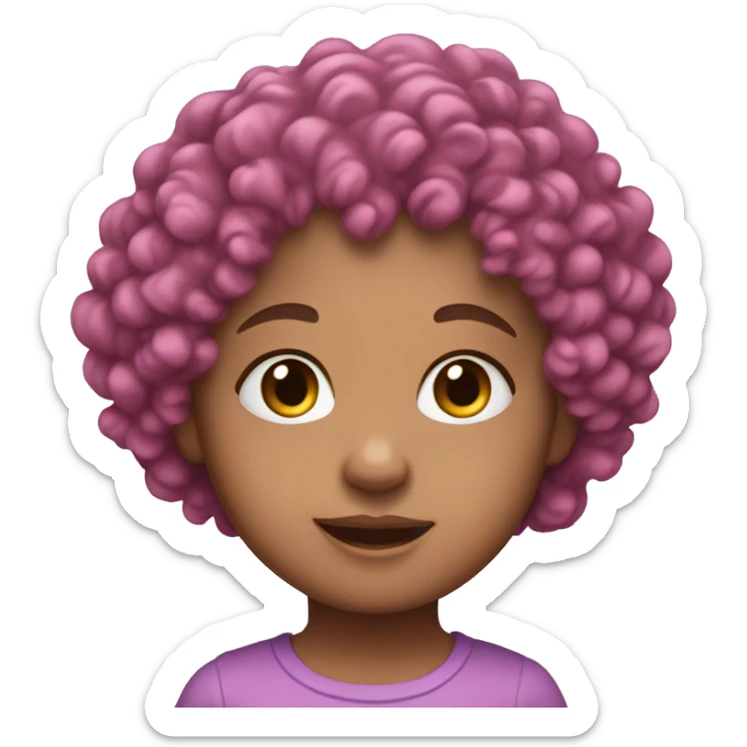 European, purple curly hair, baby, pink clothing. sticker