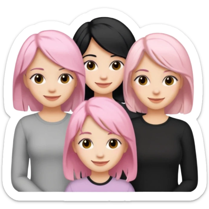 Girlfriend emoji - 5 white girlfriends, 1 with pale pink hair, 2 with black hair, 1 with medium blonde hair  sticker