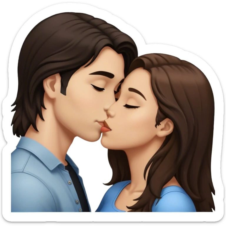 Young guy with black slightly long hair kissing a young woman with brown hair  sticker