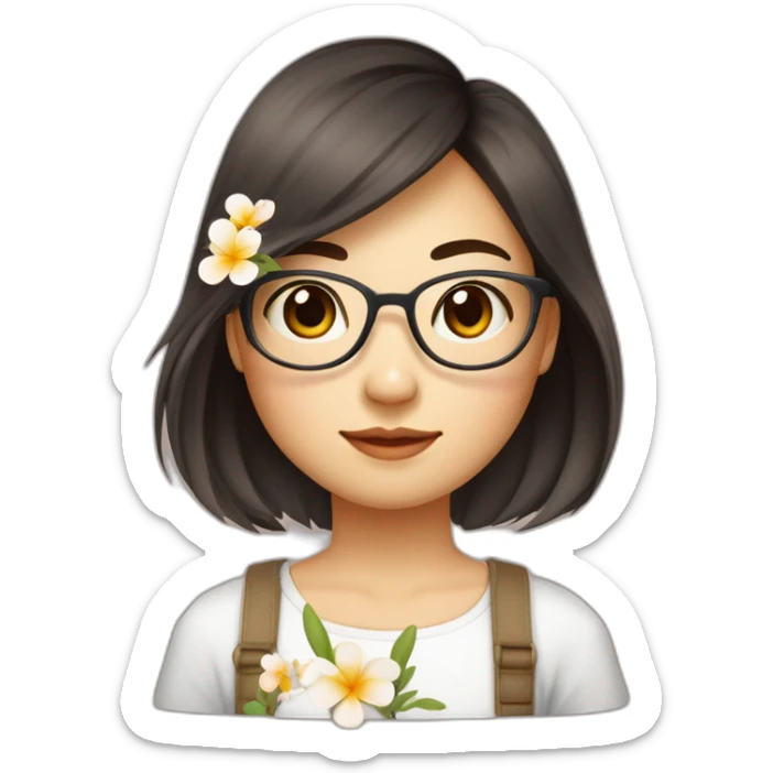 Fille asiatique avec cheveux bruns au carré et avec des lunettes rondes habillée avec un haut fleuri a bretelles  sticker