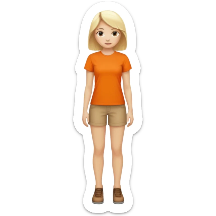 woman with blond hair standing showing full body with orange shirt sticker
