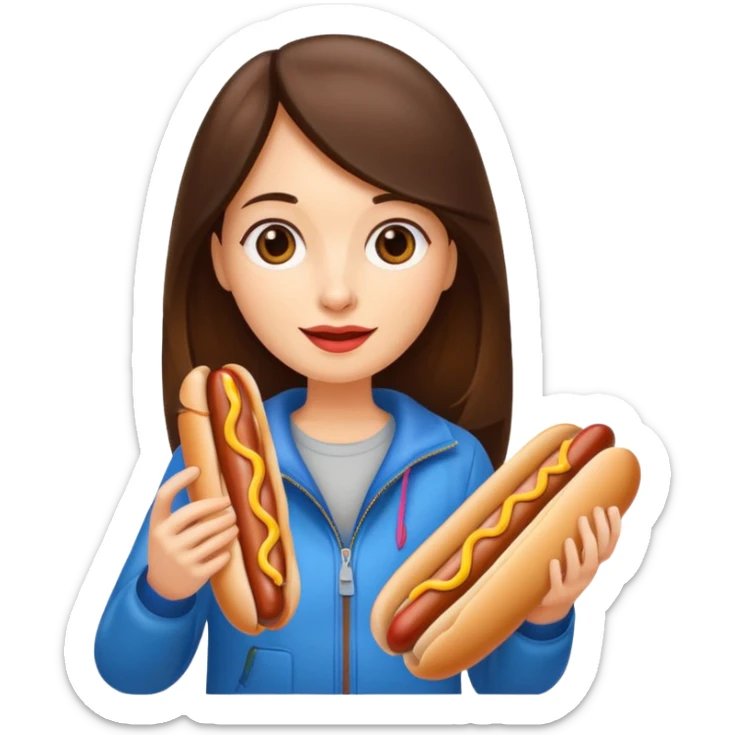 tourist brunette long hair woman holding hot dog sticker