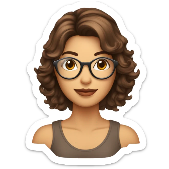 mulher morena de cabelo medio castanho com mechas loiras de oculos, olhos escuros sticker