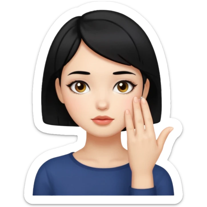 Girl with black hair and short hair who put her hand on her face sticker