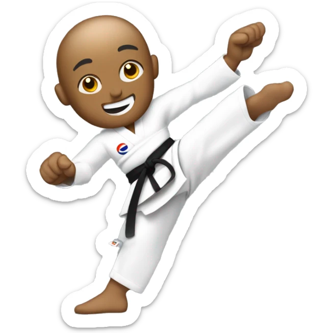 Una persona practicando Taekwondo, con un brazo amputado. Sus movimientos son elegantes y determinados, demostrando habilidad y pasión por este arte marcial. sticker