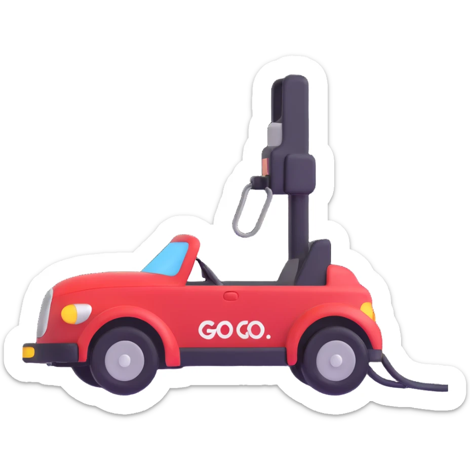 A simple 2D emoji-style illustration of a right foot pressing down on a car gas pedal. The pedal is labeled with “GO” and motion lines show acceleration. Bright, clean cartoon style with clear shapes and bold colors. sticker