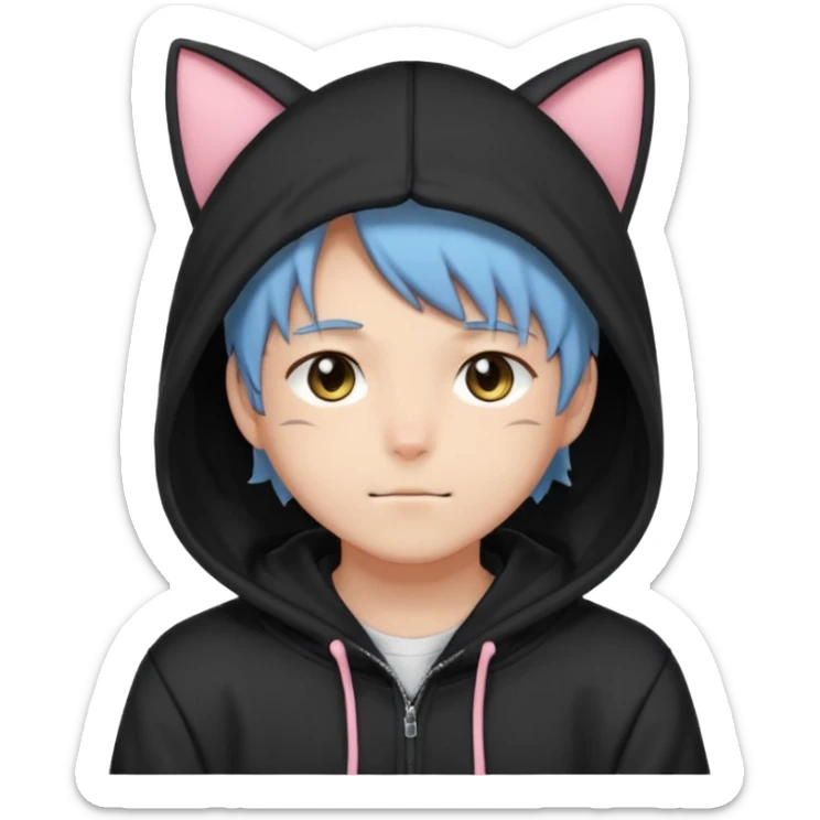 Gorgeous anime style shojo guy with cat ears and blushing face and hoodie aesthetic trending style outside sticker