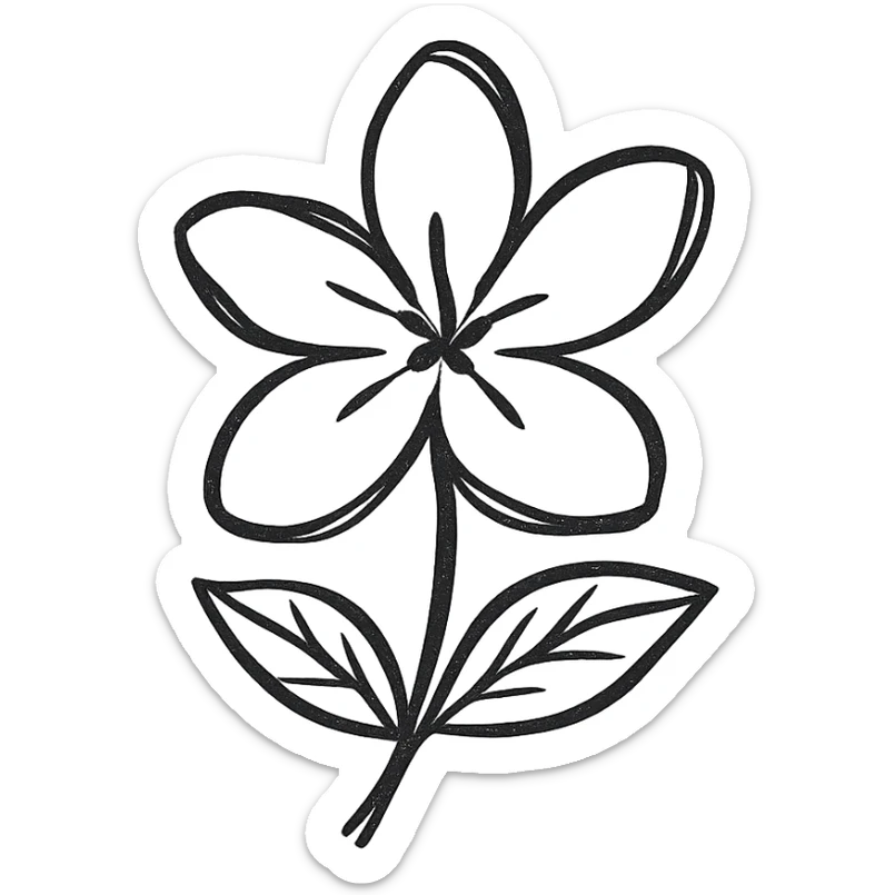 icono de una flor de jazmín, estilo icono minimalista, líneas negras, sin relleno sticker