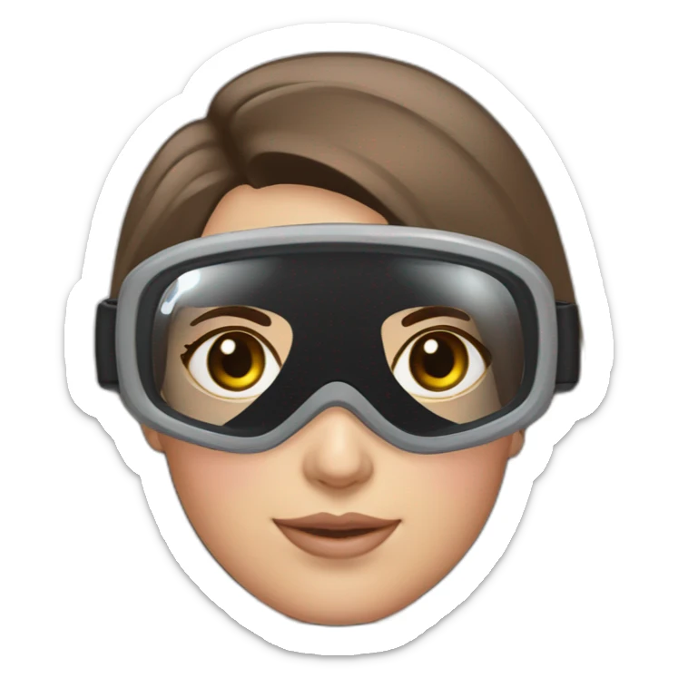 woman with brown eyes, long straight brown hair, pink diving mask with a single crystal. underwater black suit sticker