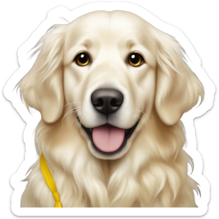 White English cream long haired curly golden retriever with yellow bandana on sticker