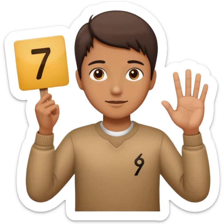 Un bonhomme tenant une pancarte avec le numéro 6 dans la main gauche et une pancarte avec le numéro 7 dans la main droite  sticker