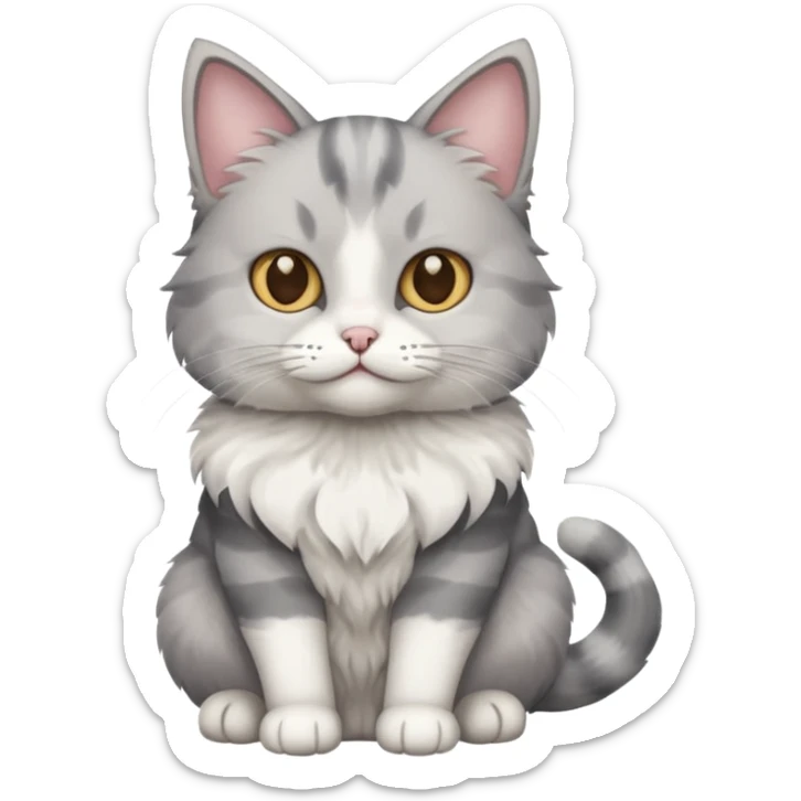 a grey and white cat sitting regally sticker