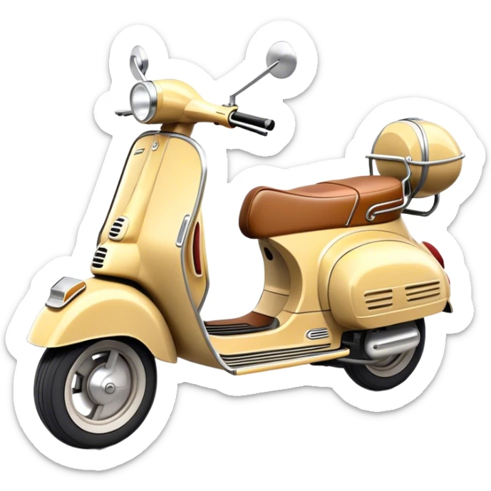 Cinematic Realistic Vespa Pop Culture Emoji, depicted as a sleek vintage scooter symbolizing Italian style rendered with dynamic detail and retro lighting. sticker