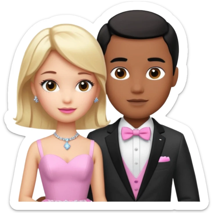 pretty light blonde girl barbie wedding to boy nerd with short black hair and dark tan skin on the cheek sticker